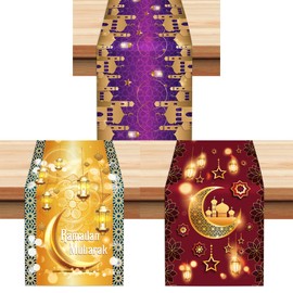 6 Pcs Disposable Plastic Ramadan Mubarak Table Runners - 14 Inches Wide ×108 Inches Long Colorful Table Decor with 3 Festive Designs for Eid Decorations, Ramadan Mubarak Kitchen Dining Table Decor