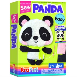 KRAFUN Panda Animal Sewing Kit for Kids Beginner My First Art & Craft, Includes Panda Doll Stuffed Animal, Instructions & Plush Felt Materials for Embroidery, Age 7 8 9 10 11 12