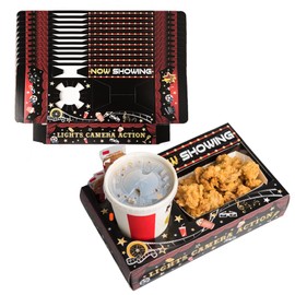 Pecopcock 40 Pcs Cinema Theme Party Snack Trays - Black Carpet Party Supplies with Popcorn & Drink & Candy Box