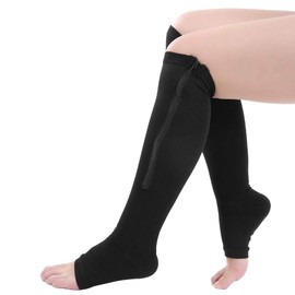 Compression Socks for Women Men, Compression Stockings Toeless Calf Zipper Compression Socks with Medical Gradient Compression, Calf Compression Sleeve for Varicose Vein Swelling Edema(L/XL-Black)