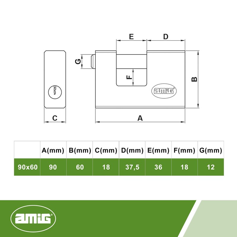 Amig - Rectangular Security Padlock with bar | Includes 2