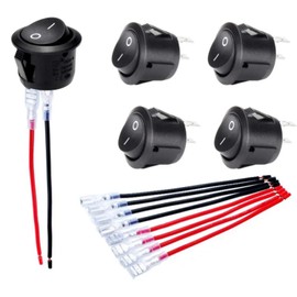 5PCS Runde Wippschalter ON-OFF, KFZ Schalter SPST Kippschalter 12V Mini Wippschalter Runder Nachrüstschalter 20MM 2 pin 6A 250V 10A 250V IP50 Für Motorrad, Limousine, Boot (mit Draht)