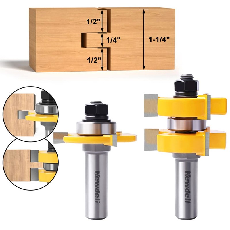 Tongue and Groove Router Bit Set 1/2 Shank,Newdeli 1-1/4" Stock