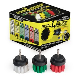 Drill Brush Power Scrubber by Useful Products - 2-Inch Round Cleaning Brushes, Set of 3, Green, Red, White