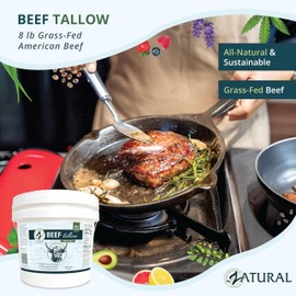 Zatural Beef Tallow - 100% Grass-Fed, American Beef, Non-GMO, Food-Grade, Keto & Paleo Friendly, High Smoke Point for Cooking, Skincare & Soap Making (8 Pounds)