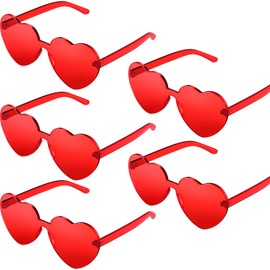 Maxdot 5 Pcs Summer Heart Shaped Sunglasses Rimless Heart Glasses Women for Cosplay Party(Red)