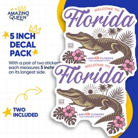 Florida Stickers - Alligator Sticker - Sunshine State Stickers - Retro Style - 2 Pack - 5" Wide Design - Adheres to Laptops, Tumblers, and More – Made in The USA - AQS2421