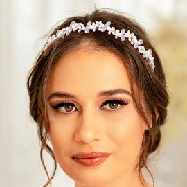 Formery Pearl Crystal Headband White Wave Crystals Hairband Wedding Party Prom Beaded Headpiece Accessories for Women and Girls