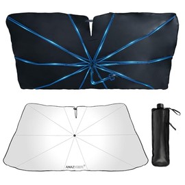 2025 Upgrade Car Windshield Sun Shade Umbrella - [10 Fiberglass Ribs][360° Bendable][100% Sun Block]