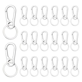 Pack of 20 Key Rings with Key Ring, Keychain Carabiner for Men and Women, Carabiner Hook with Removable Key Ring, Metal Key Chain for Car Clasps, Hanging Toys, silver