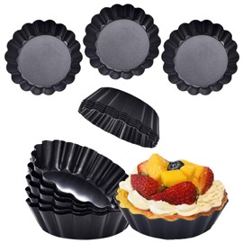 KUAYB 16Pieces Mini Tart Pans Removable Bottom 3 Inch Egg Tart Molds Fluted Round Nonstick Quiche Tartlet Pie Pan for Dessert Baking