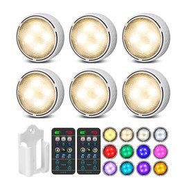 TECOMLIGHT Puck Lights with Remote Control, Battery Operated Wireless Under Cabinet Lighting, Stick on Tap Push Lights for Kitchen, Shelf, 6 Pack - White