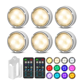 TECOMLIGHT Puck Lights with Remote Control, Battery Operated Wireless Under Cabinet Lighting, Stick on Tap Push Lights for Kitchen, Shelf, 6 Pack - White