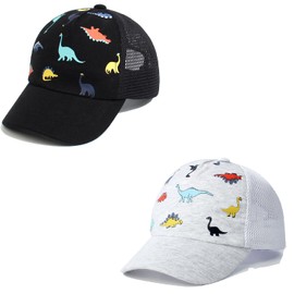 Toddler Kids Baseball Cap Boys Girls Infant Baby Cap with Mesh Sun hat UPF 50+White& Black Dinosaur