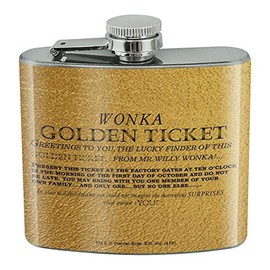 Willy Wonka and the Chocolate Factory Golden Ticket Stainless Steel 5oz Hip Drink Kidney Flask