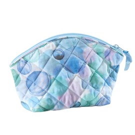 Cuddledown Quilted Cotton Cosmetic Bag | Zipper Closure | 100% Cotton Fabric | Durably Stitched | OEKO-TEX Certified | Small | 10" x 6" x 2" | Ocean Bubbles