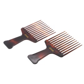 Parcelona French Afro Wide Shell Brown Large 5” Celluloid Set of 2 Salon Style Detangle Hair Styling Hair Pick Combs for Wet or Dry Hair