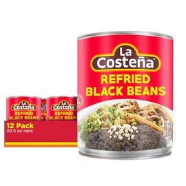 La Costeña Refried Black Beans - Ready-to-Eat Canned Refried Beans for Mexican Food, Mexican Rice, Nacho Bean Dip, Bean Burrito, Burger, Carne Asada, Fajita & Taco Seasoning - 20.5oz, 12 Pack Cans