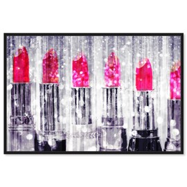 The Oliver Gal Artist Co. Fashion and Glam Framed Wall Art Canvas Prints 'Silver Lipstick Collection-Custom' Makeup Home Décor, 15" x 10", Gray, Pink
