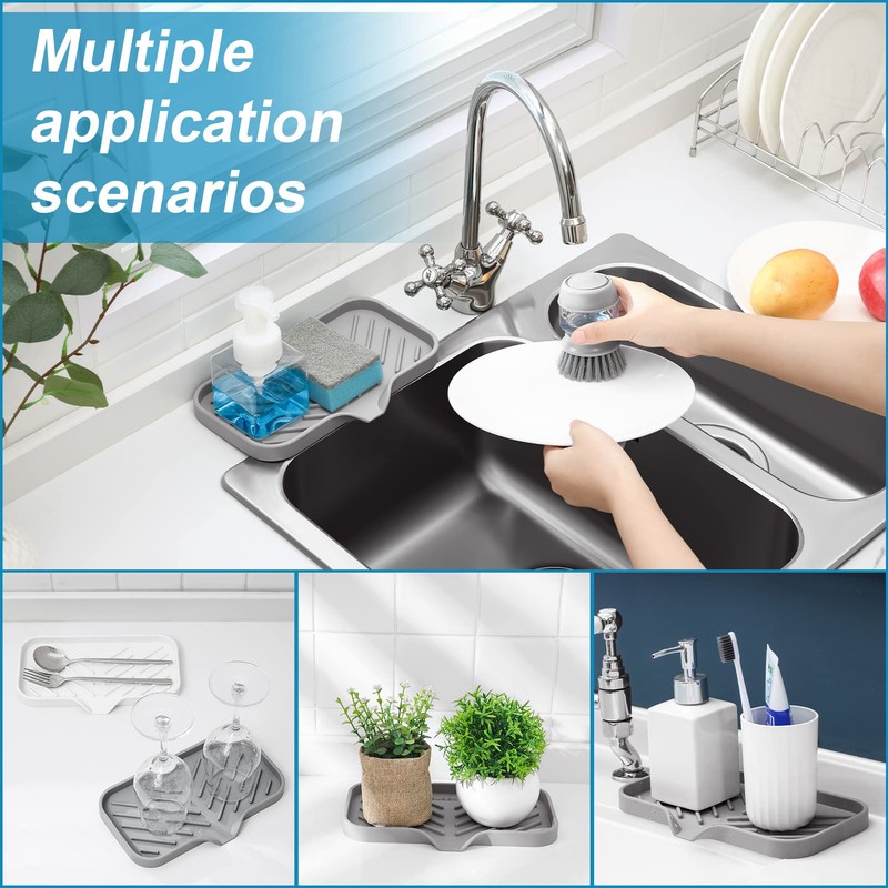 SUBEKYU Silicone Kitchen Soap Tray, Sink Tray for Kitchen Counter/Soap