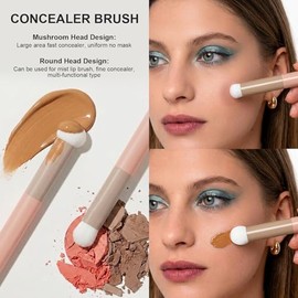 2-Piece Concealer Brush Set, Mushroom Sponge and Makeup Brush Duo | Ideal for concealer, lip color and detail makeup, delivering smooth, even applicat