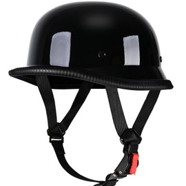 Motorcycle Helmet German Style Half Helmet Skull Cap Adult Men Women Half Shell Helmet, DOT Approved Retro Half Face Helmet for Cruiser Scooter Chopper (Bright Black,X-Large)