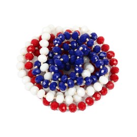 RIAH FASHION Hand Knotted Beads Endless Long Statement Necklace - Handmade Versatile Beaded Multi Layer Infinity Wrap 60" Sparkly Faceted Crystal Rondelle (USA Flag 2)