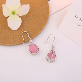 A Pair of Copper Hypoallergenic Tulip Pendant Earrings, a Stylish and Simple Series, Suitable for Women to Wear EverydaySize: One Size, Color: Silver pink cat's eye