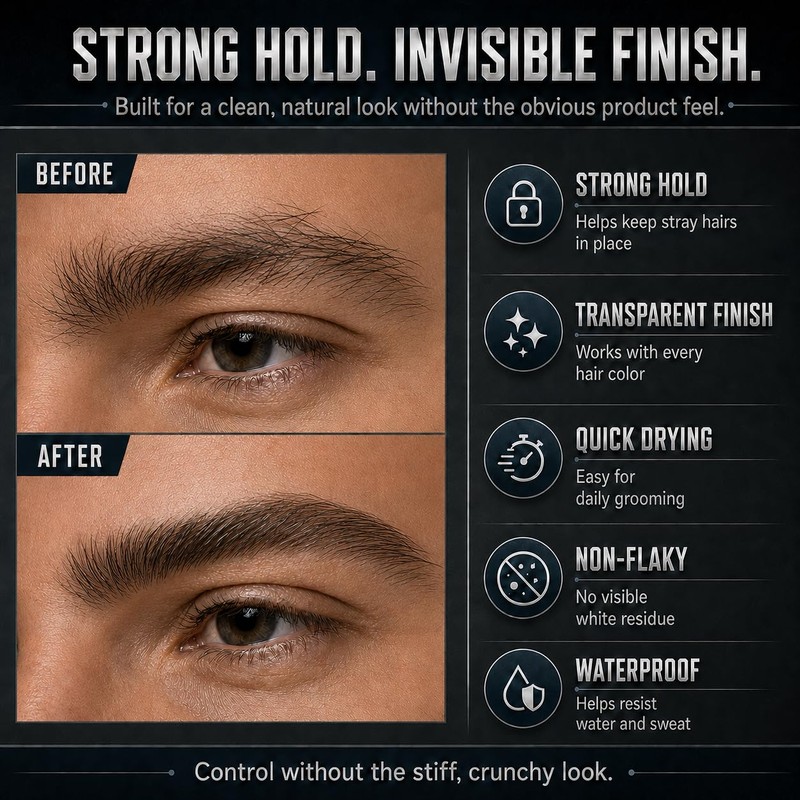 Clear Eyebrow Gel for Men with Dual-Ended Brush, Strong Hold
