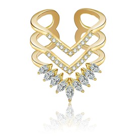 Frodete Gold Rings for Women Statement Rings Evil Eye Chevron Pointed V Shaped Adjustable Rings Finger Ring Jewelry Gifts for Teen Girls (Gold)