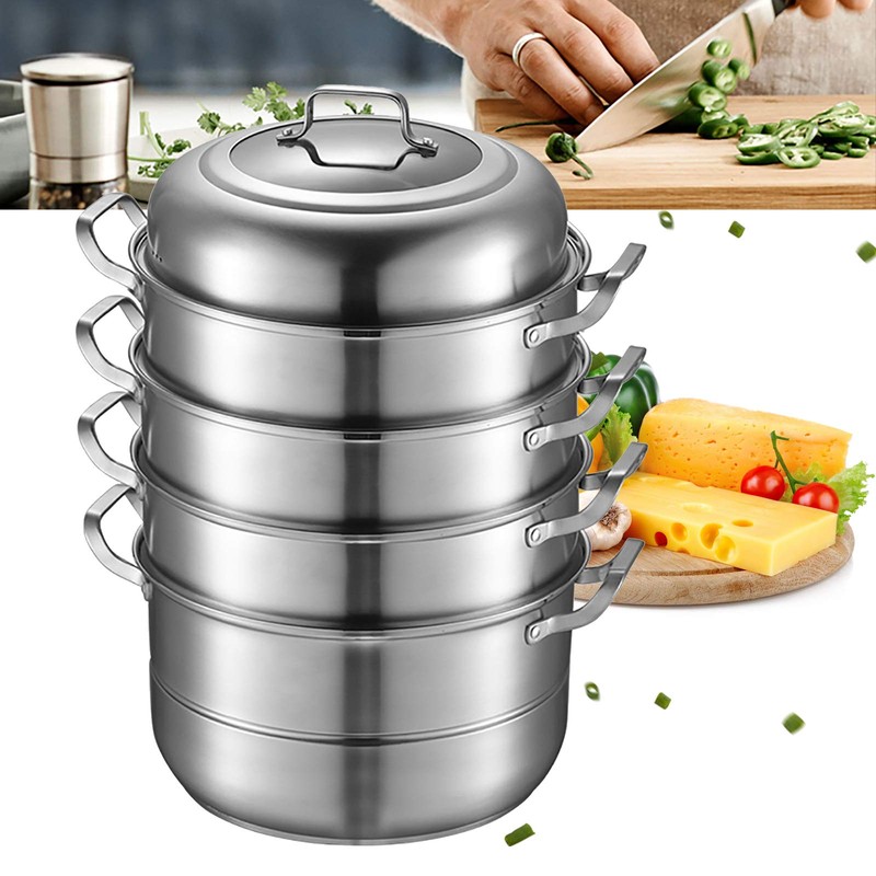 5-Tier Stainless Steel Steamer, 12.8'' Multi-Layer Cookware Pot with Handles