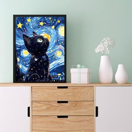 YECFWVRXHTS 5D Diamond Painting Kit for Adults, Starry Sky Cat, 12 x 16 Inch, Not Foldable