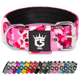 TSPRO Tactical Dog Collar 1.5 inch Wide Dog Collar Military Grade Strong Dog Collar Thick Dog Collar Heavy Duty Metal Buckle Dog Collar Fit 17.5-20.5 inches Neck (Camo Pink -M)