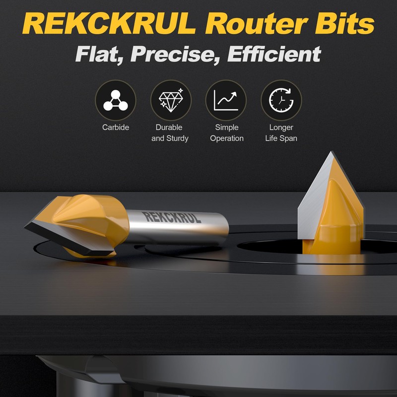 REKCKRUL 60-Degree V Groove Router Bit, 1/4" Shank, 1/2" Cutting