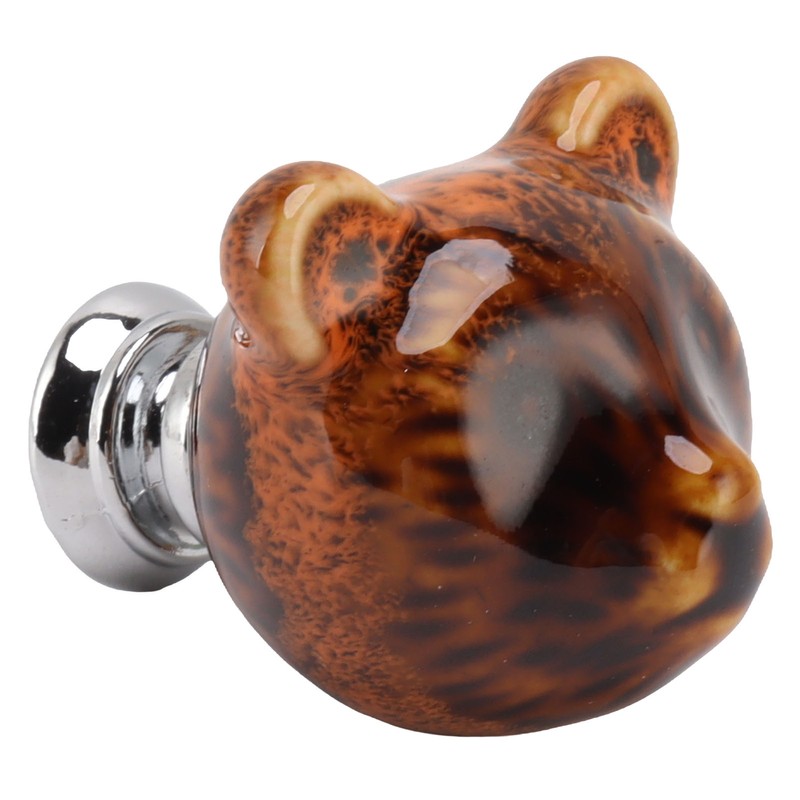 6PCS Bear Door Knob Orange Zinc Alloy Ceramic Decorative Bear