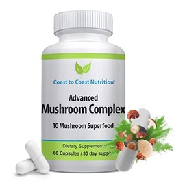 LAURALS Coast to Coast Nutrition Advanced Mushroom Complex - Lions Mane, Reishi, Cordyceps, Chaga, Turkey Tail, Maitake 10X Mushroom Blend. 60...     