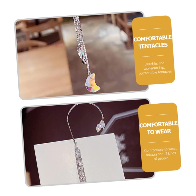 Mikinona Fashionable Rhinestone Ear Tassels Ear Clip Earrings Jewelry No