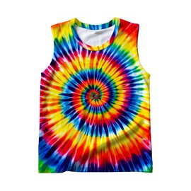 TZQPSJW Unisex Rainbow Tie Dye Tank Tops Sleeveless T Shirts Hippies Senior Shirt Beach Tees for Women and Men Large