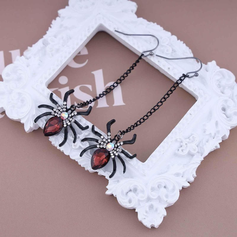 Yheakne Punk Ruby Spider Drop Earrings Black Cz Spider Dangle