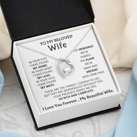 Momavo Jewelry To My Wife - IN YOUR EYES I HAVE FOUND MY HOME, Gift For Wife, Love Necklace, Women Gift, To my Soulmate, Gifts For Wife Romantic (Standard Box, 14k White Gold Finish)