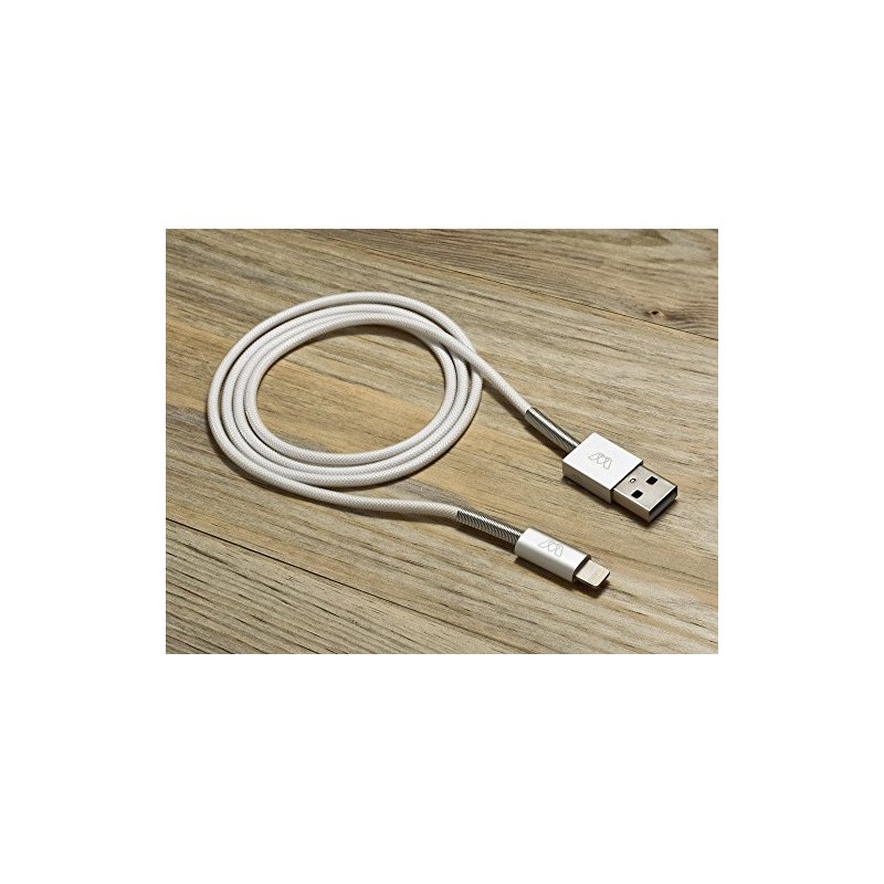 MOS Spring Lightning Cable Aluminum Heads, Spring Relief, White, 3ft