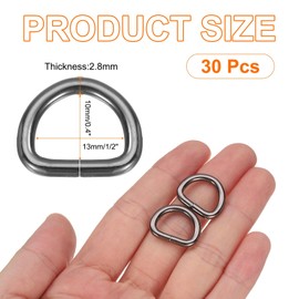 sourcing map 30 Pcs Metal D Rings Buckle 1/2" ID 2.8mm Thickness Heavy Duty Opening D-Rings Clips Hooks for Crafts Hardware Bags Keyrings Straps Belts DIY Accessories, Gun Black