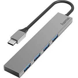 Hama USB C Hub 4 Ports (Super Speed-Plus Data Transfer with up to 10 Gbps, 3 x USB-A, 1 x USB-C, USB 3.2 Gen2 Multiport Adapter, USB C Adapter 4-in-1 for Office, Home Office and on the Go) Aluminium