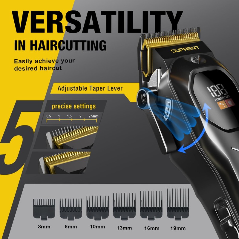 SUPRENT Mens Hair Clipper-Rechargeable Hair Cutting Kits with LED Display,
