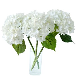 ZooeyRoose 3 Pcs 21 inches Long Stem Real Touch White Aritificial Hydrangeas Faux Flower 8.6'' Big Bloom Flower for Home Decor Table Flower