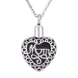 Quiges Stainless Steel Memorial Ash Holder Mom Heart Pendant for Cremation Urn Keepsake with Adjustable Cable Chain Necklace 46 to 52 cm