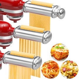 Pasta Maker Attachment for All Kitchenaid Stand Mixers, 3 PCS Kitchen Aid Pasta Attachments Included Pasta Dough Roller, Fettuccine Cutter, Spaghetti Cutter and Cleaning Brush