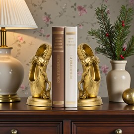 MXARLTR Bookends for Shelves, Ballet Slipper Decorative Bookends - Book Ends with Anti-Slip Pad for Book Lovers Dancers Heavy Book Holder for Home Office Decor (Gold)