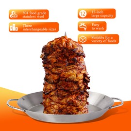 Al Pastor Skewer for Gril, 12" Stainless Steel Vertical Skewer, Brazilian Vertical Spit for Tacos Al Pastor, Shawarma, Kebabs, BBQ Accessories with 3 Removable Spikes (8”10”12”) for Smoker Grill Oven