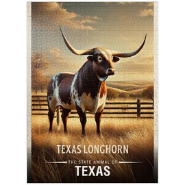 MyPuzzle Texas, Texas Longhorn: State Animals Series - Premium 1000 Piece Jigsaw Puzzle for Adults